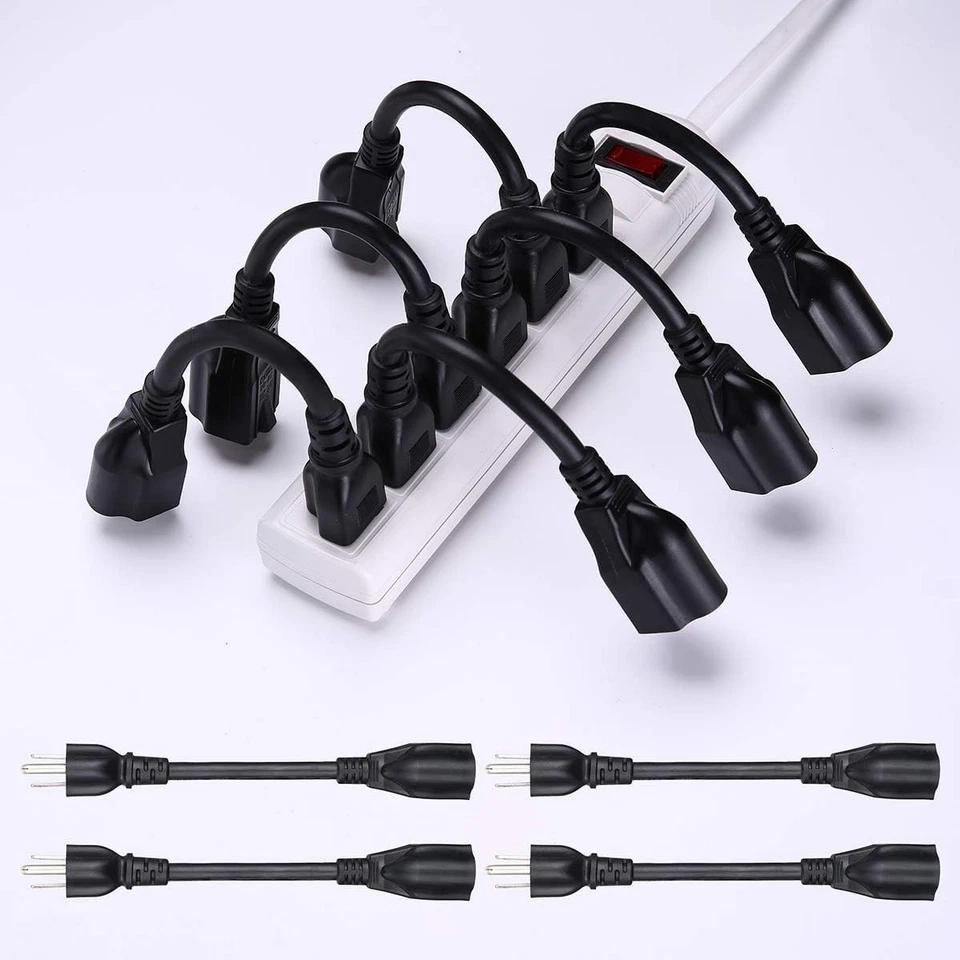 Miady Short Power Extension Cord Outlet Saver, 16AWG/13A, 3 Prong 10 Pack, Black - Image 3 of 4