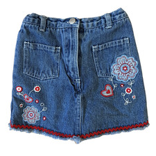 Oshkosh Jeans Skort Skirt Shorts Girls Size 5 Blue Denim Floral Embroidered