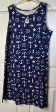 Quacker Factory Sleeveless Dress Women's Large 100% Cotton Casual Nautical Comfy