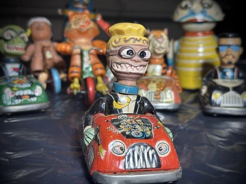 Vintage 1964 Marx Nutty Mads Wind Up Monster Tricycle Tin Toy Weird-Ohs Style