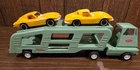 Vintage 1960s Green Tonka Pressed Steel Car Carrier Hauler w/Corvette Cars