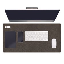 35.4" x 17.7" Leather Desk Pad Protector, Large Desk Mat, Coffee/Black