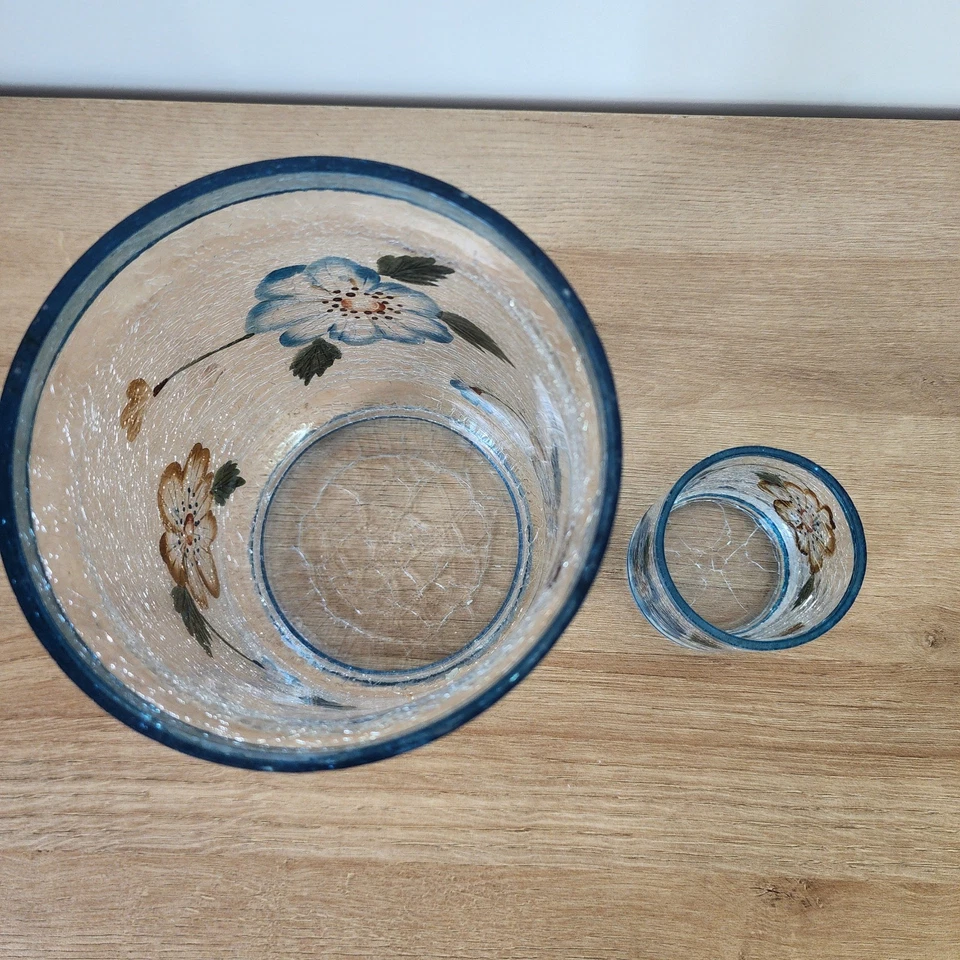 Yankee Candle Blue Flower Crackled Glass Set Hurricane Glass and Votive Holders - Image 2 of 3