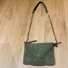 ZARA Vintage Look Suede Crossbody Bag Khaki with Golden Strap Chain