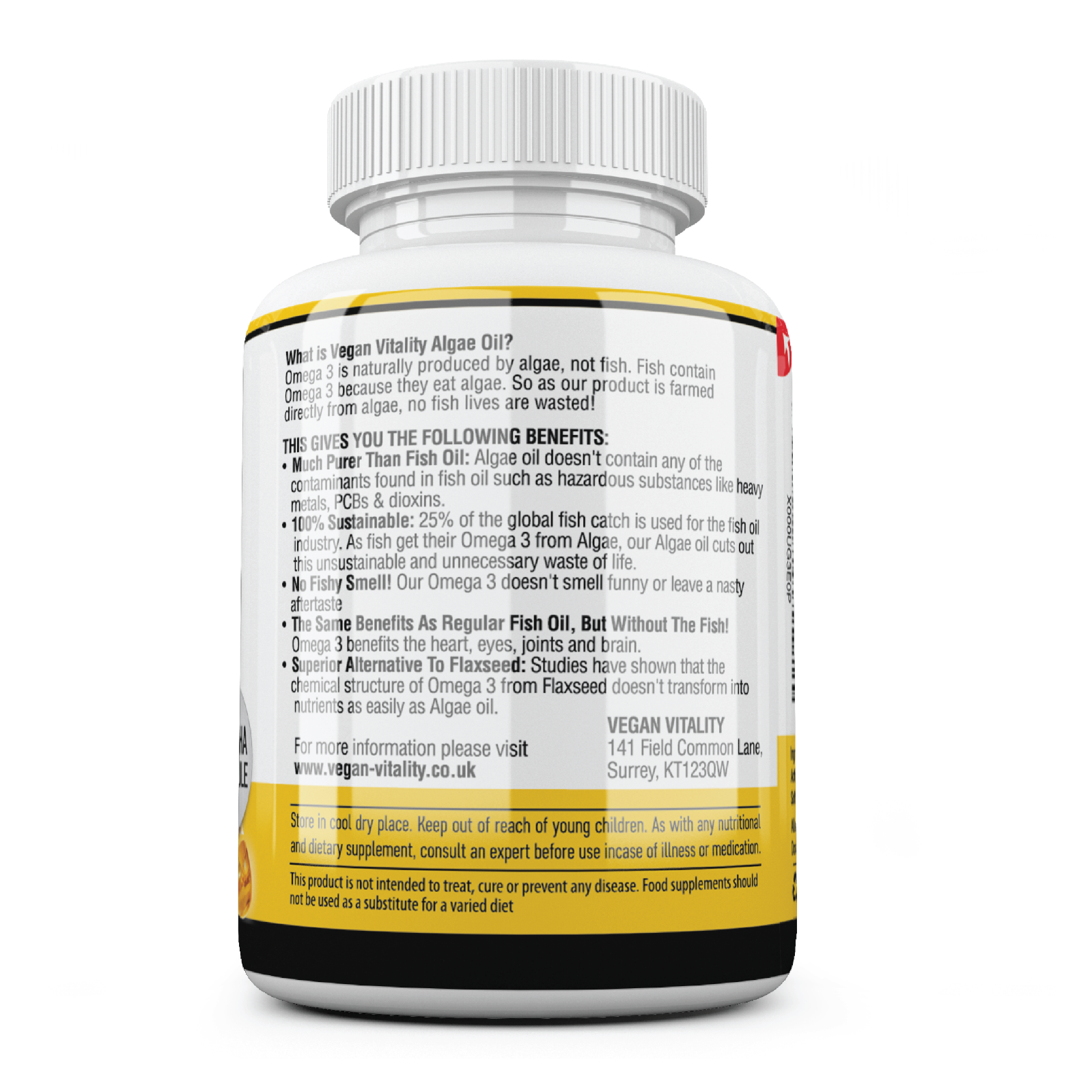 Complément Oméga 3 Végétalien à Base D'algue - 400 Mg DHA Par Gélule, Marque Vegan Vitality