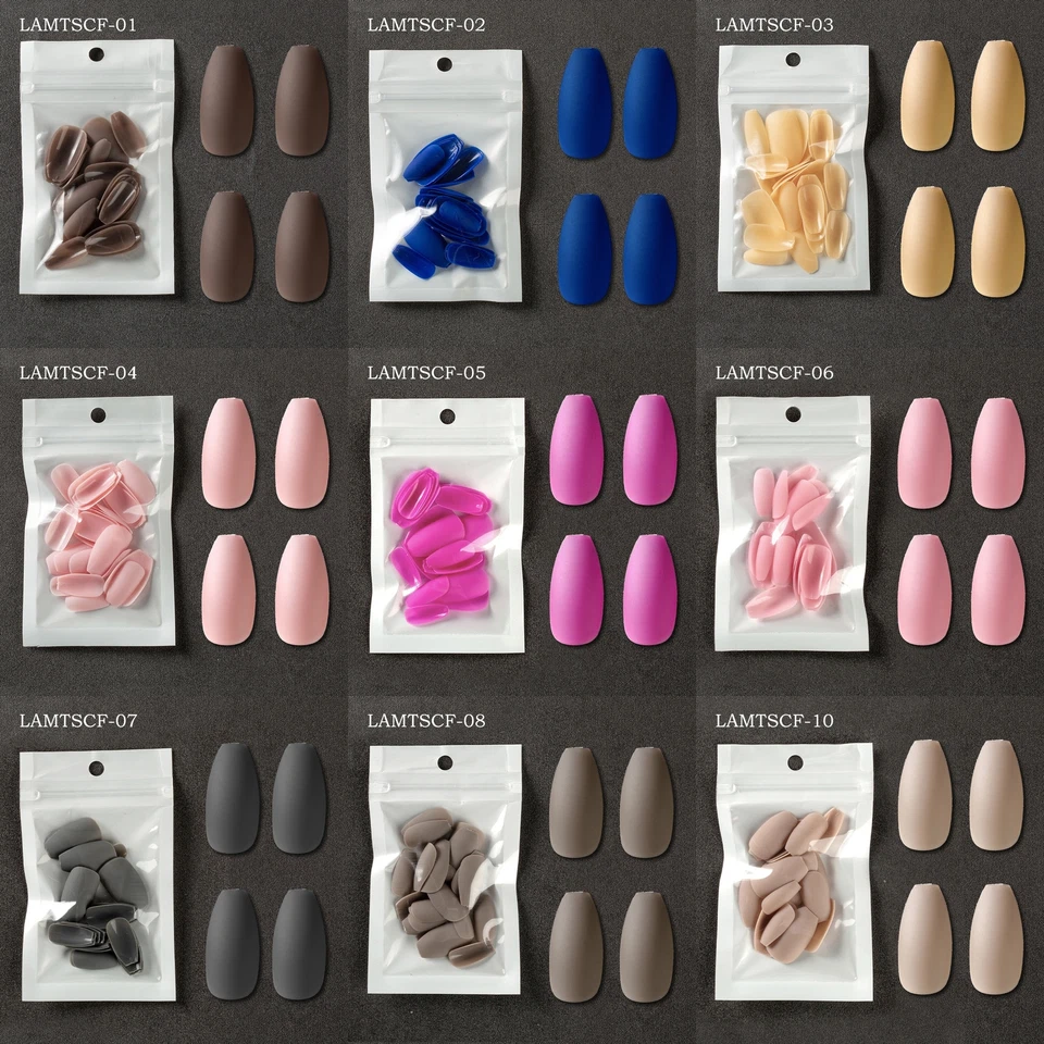 Juego de manicura mate 24 piezas arte uñas postizas cubierta completa ataúd largo puntas uñas postizas Foto 2 de 4