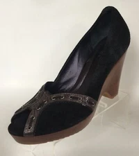 COLE HAAN Black Suede Peep Toe Platform Wedge Shoes Style D20158 (Size 8.5 B)