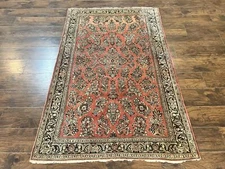 Antique Perisan Sarouk Rug 4x7 Hand Knotted Wool Floral Fine Carpet 300 KPSI