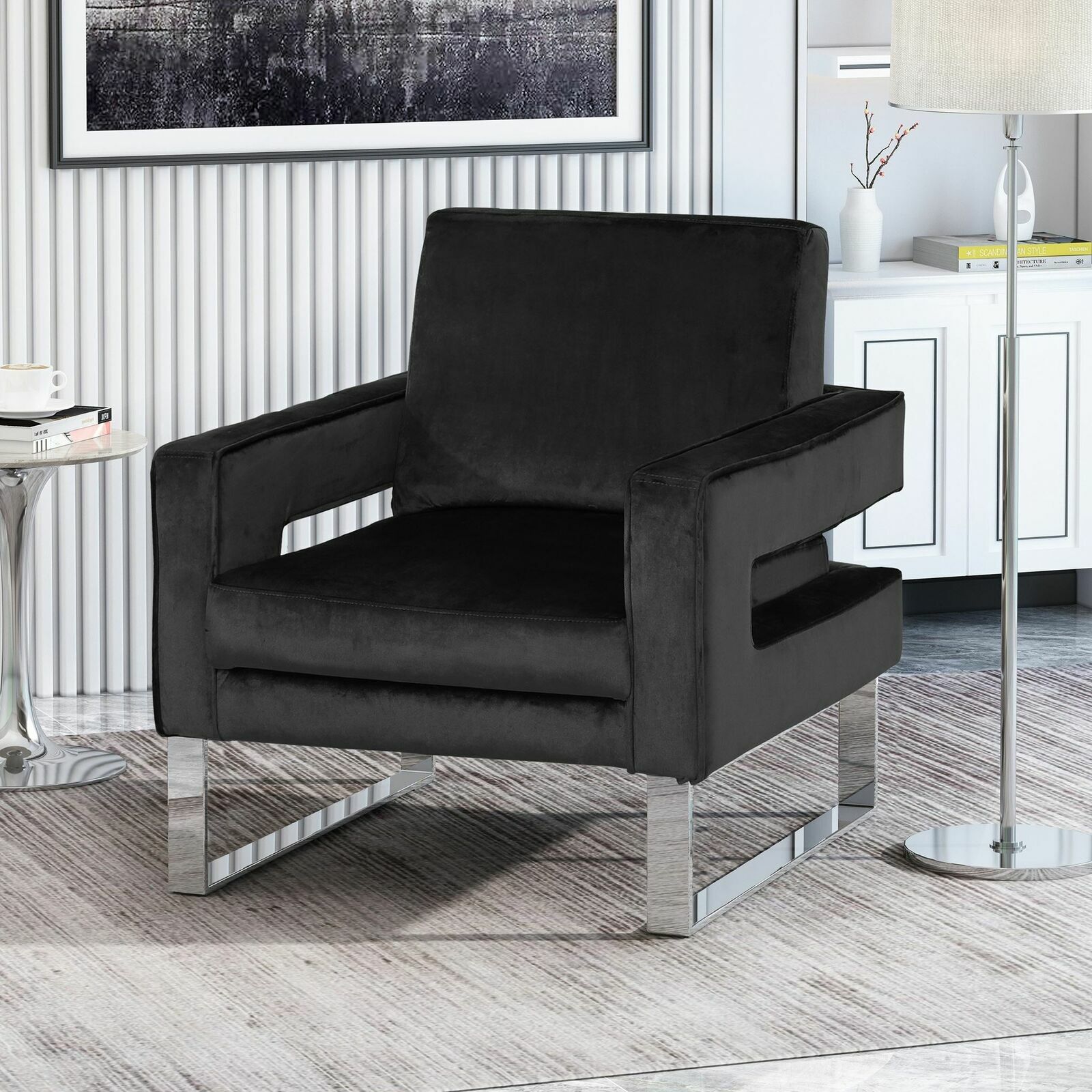 Modern Velvet Upholstered Club Chair with Chrome Legs