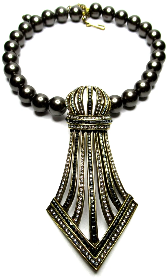 HEIDI DAUS Gray Faux Pearl Huge Crystal Pendant Necklace - Image 3 of 4