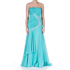 Sue Wong  Aqua Floral Embellished Chiffon Strapless Trumpet Formal Gown 6 NEW