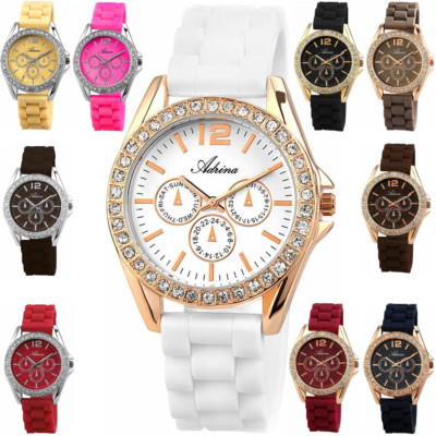 ADRINA DAMENUHR STRASS SILIKON ARMBANDUHR Damen Uhr Mädchen Neu