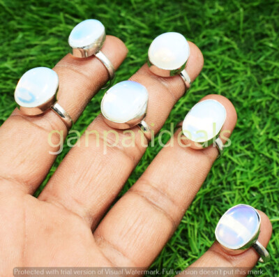 Opalite Gemstone Rings 50pcs Wholesale Lot 925 Silver Plated Jewelry