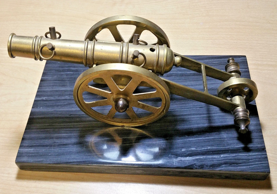 Toy Brass Cannon model 8 inches with black Marble desk Stand field