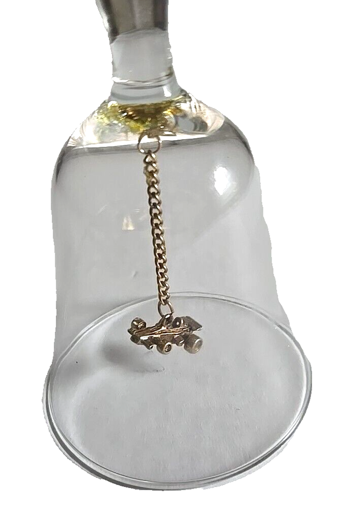 Vintage Gold Tone Metal Race Car Clear Glass Bell 6