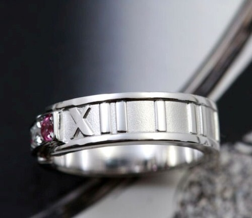 TIFFANY & Co. 18K White Gold Diamond Pink Sapphire Atlas Ring 4 New - Picture 3 of 6