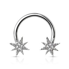 Horseshoe Septum Rings Surgical Steel with Crystal Paved Starburst End Sold Each