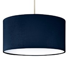Navy Blue Cotton Modern Easy Fit Round Drum Pendant Shade with Diffuser 30cm