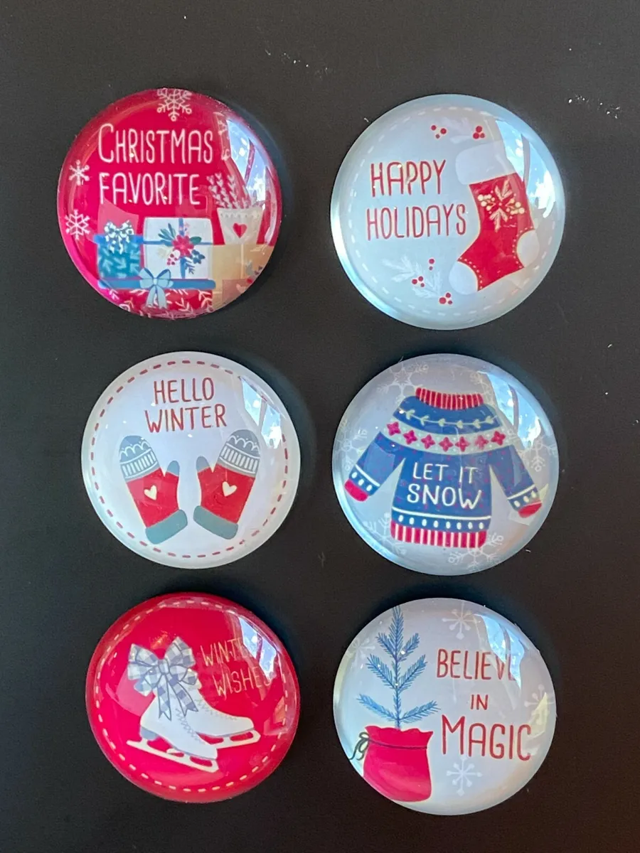 GiftCraft Set of 6 Christmas Holiday Winter Glass Magnets 1 3/8