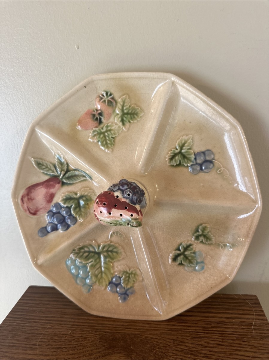 Tilso Japan Fruit Cheese Platter with Pick Holder Hand Painted 53