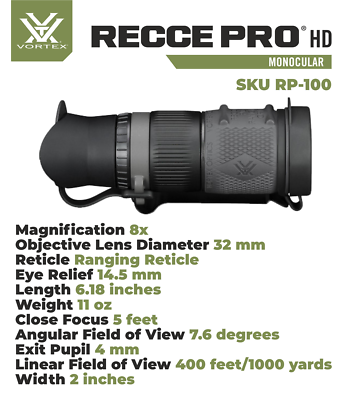 Vortex RECCE PRO HD 8x32 Ranging Ret Monocular with Free Camo