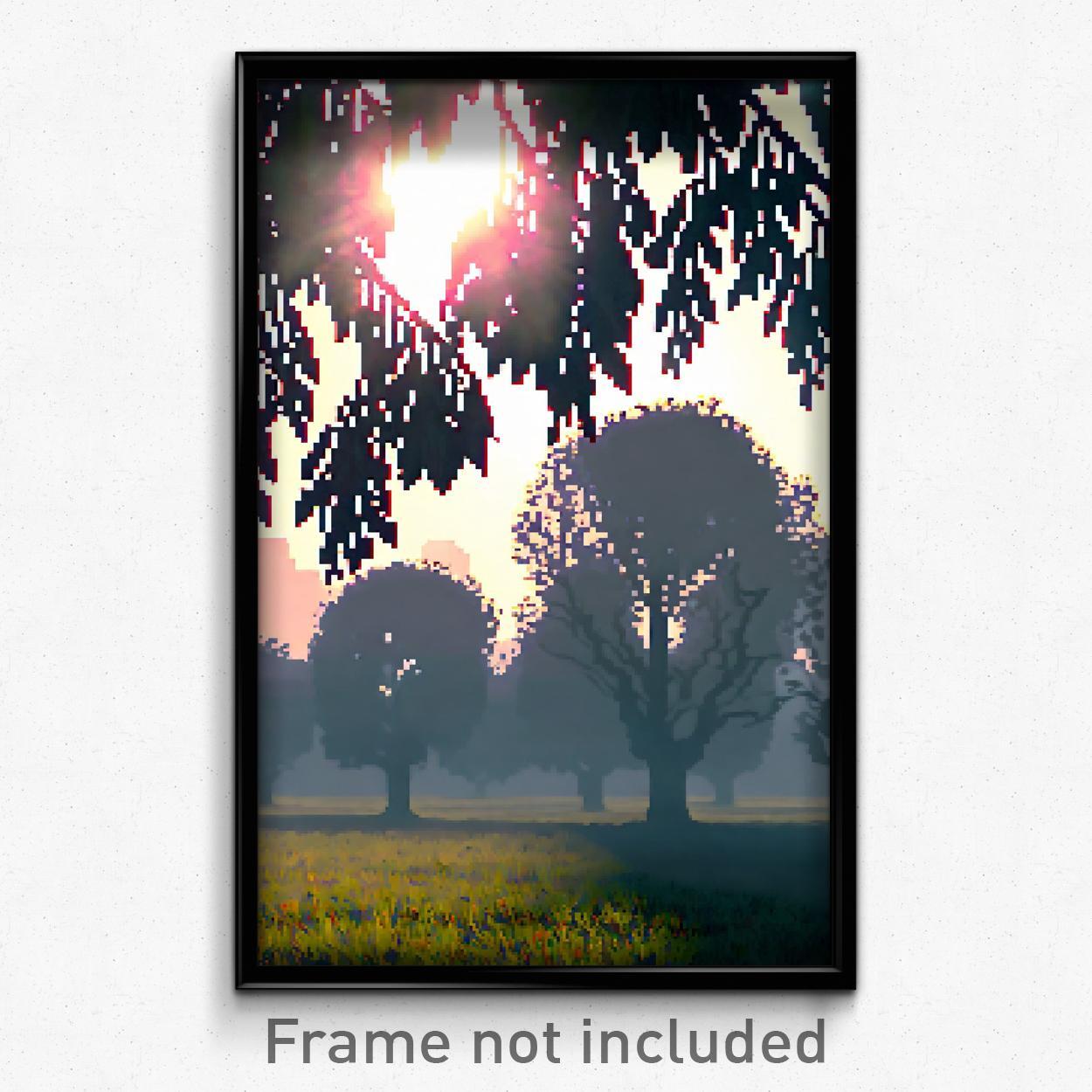 Pixel Art Poster - Gray Orchard (8 Bit Psychedelic Trippy Video Game Print)