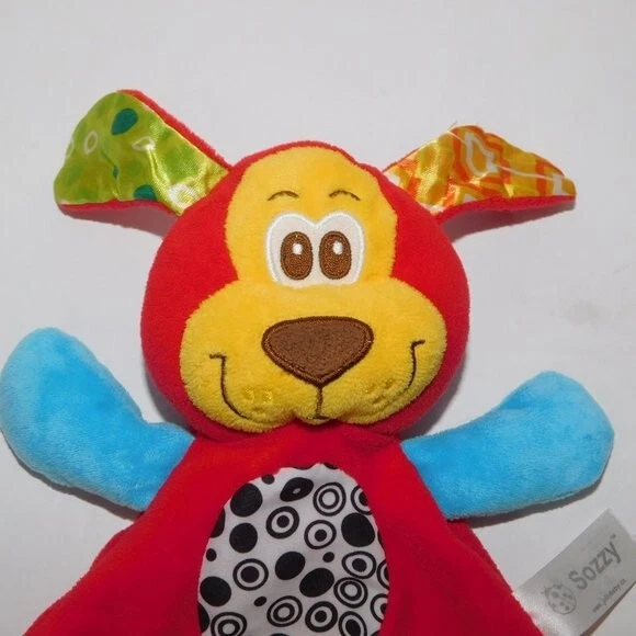 Manta de seguridad Sassy Sozzy Playgro mordedor de perro rojo arruga Lovey Baby Foto 4 de 4