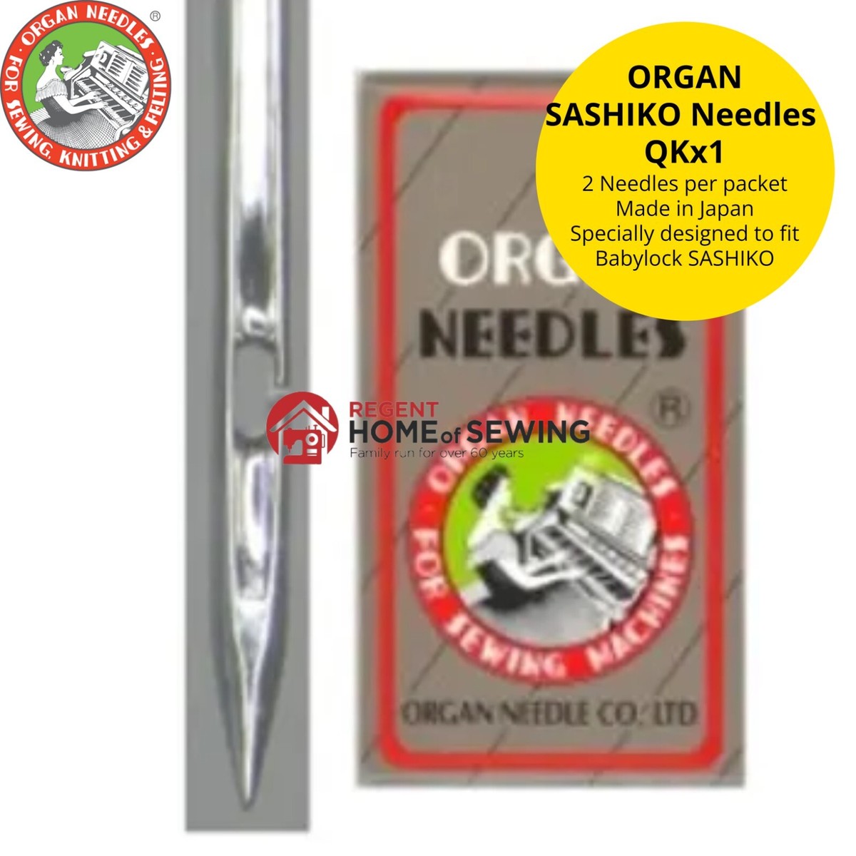 ORGAN QKx1 18/110 Needles to fit BABYLOCK SASHIKO - Made in JAPAN