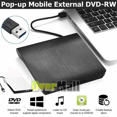 USB 3.0 3D Writer Player External DVD CD Burner Drive Win and Mac Portable