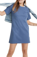 MADEWELL WOMEN'S OCEAN BLUE SHORT SLEEVE CHEST POCKET RIB T-SHIRT DRESS Sz XL