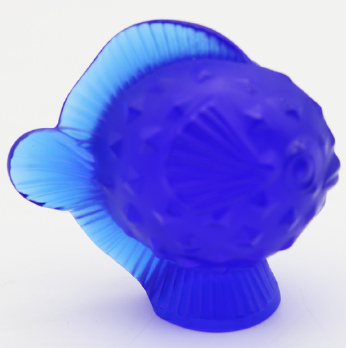 LALIQUE France Cobalt BLUE Crystal PUFFER FISH Art Glass SCULPTURE in Box - Picture 2 of 12