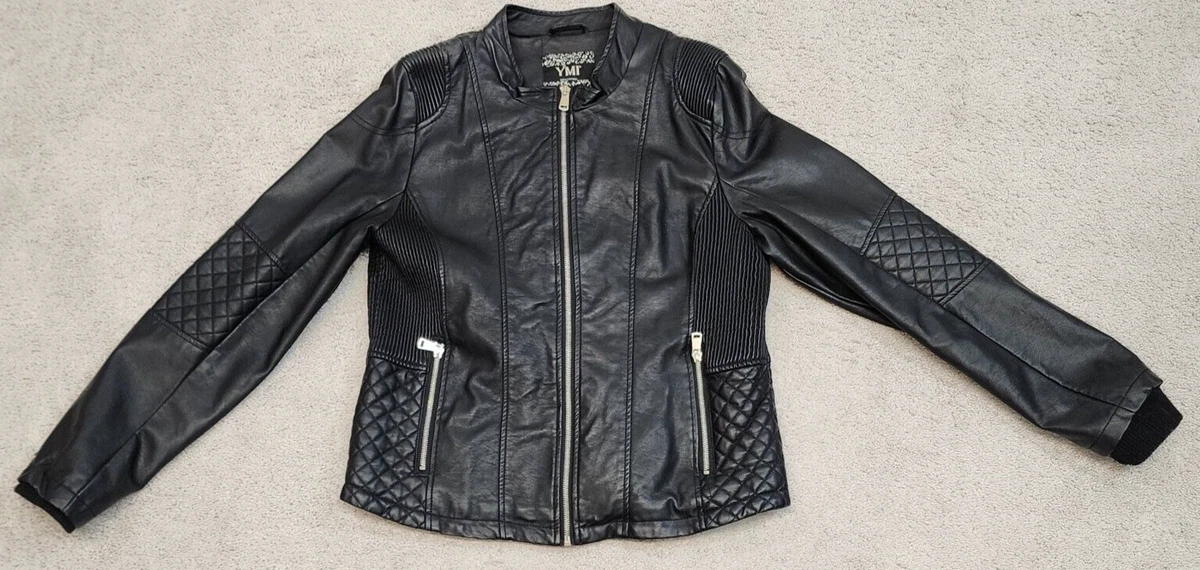YMI Women s Black Jacket Faux Leather Faux Fur Outdoor Wear Biker