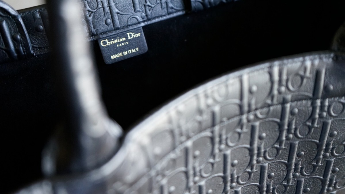 CHRISTIAN DIOR BLACK CALFSKIN OBLIQUE EMBOSSED LARGE BOOK TOTE BAG