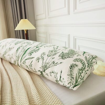 Green Flower Body Pillow Cover 20x54 Body Pillow Cover Dark