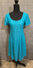 Rabbit Rabbit Rabbit Design Lace Fit & Flare Retro Style Swing Dress Turq. 10