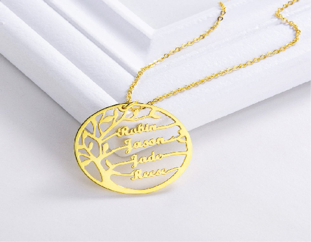 Custom Family Tree Nameplate Necklace in Sterling Silver for Women