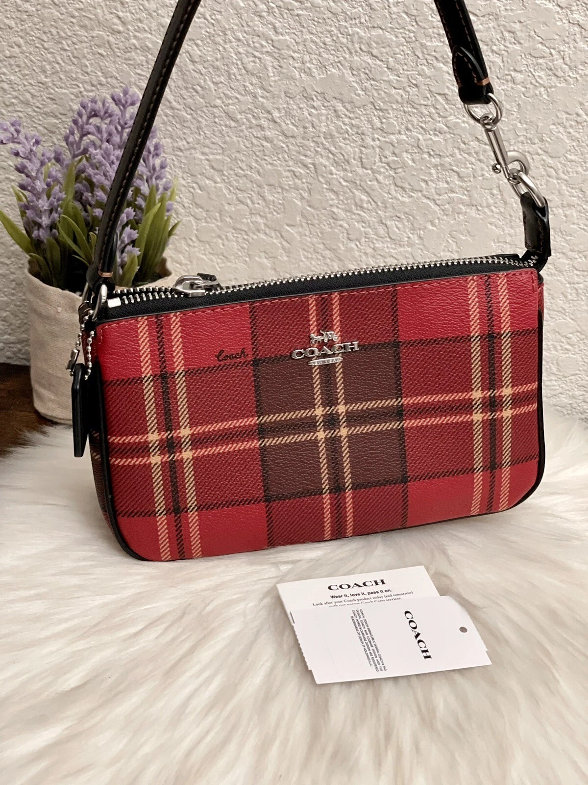 Coach Nolita 19 con stampa a quadri tartan CC809 rosso nero multi