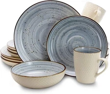 Round Stoneware Luxurious Mellow Dinnerware Dish Set 16 Piece Stoneware Plates