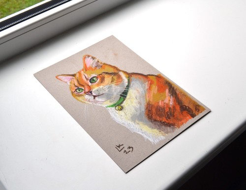 Original Cat Art Ginger Feline with Vibrant Colors and Textured Brush Strokes - Picture 3 of 6
