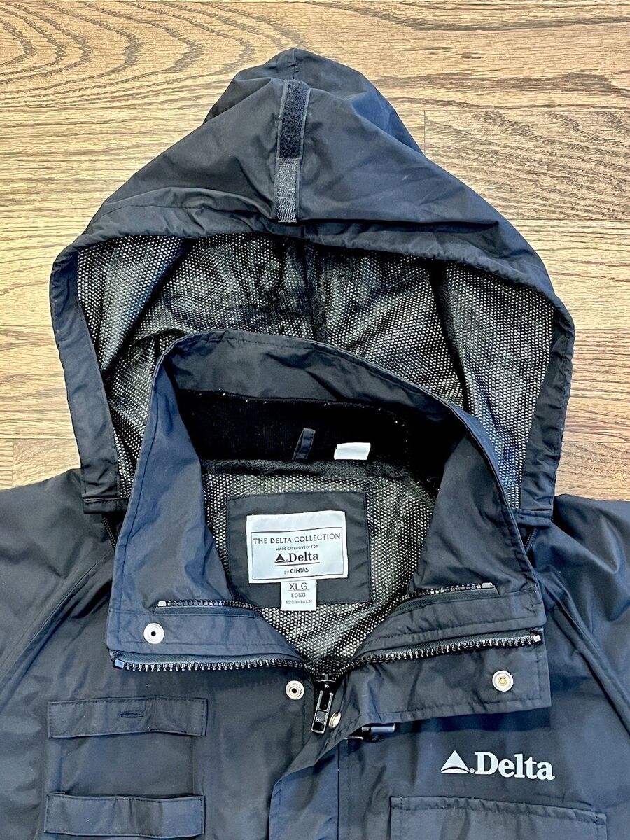 Vintage Cintas Mens All-Weather Zip-Up Black Hooded Jacket Vintage Cintas Mens All-Weather Zip-Up Black Hooded Jacket
