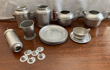 Vintage Lot Aluminum Child  s Kitchen Tea Set Play-Kittens Lost Mittens-Medallion