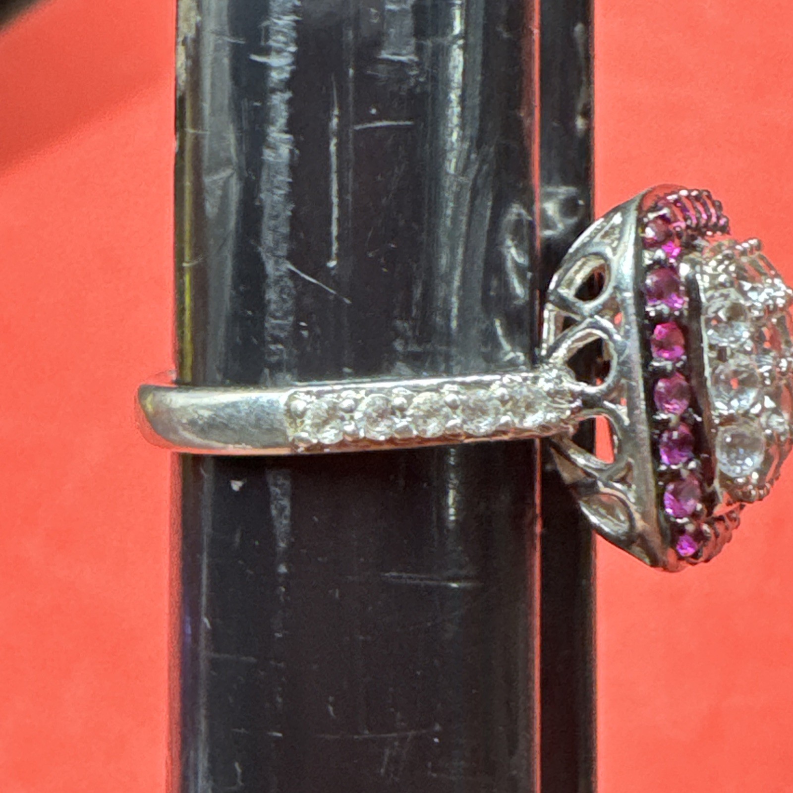 Ruby & CZ Halo Statement Ring Sterling Silver 925… - image 3