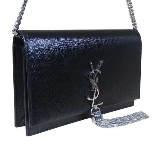 Saint Laurent YSL Tassel Kate Medium Chain Shoulder Bag Black Silver