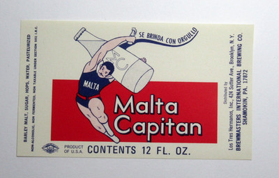 Vintage Malta Capitan 12oz Bottle Label Brewmasters International Shamokin PA