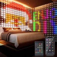 Luces cortina inteligentes 6.5x6.5ft 400 LED RGB app mando remoto pared dormi...
