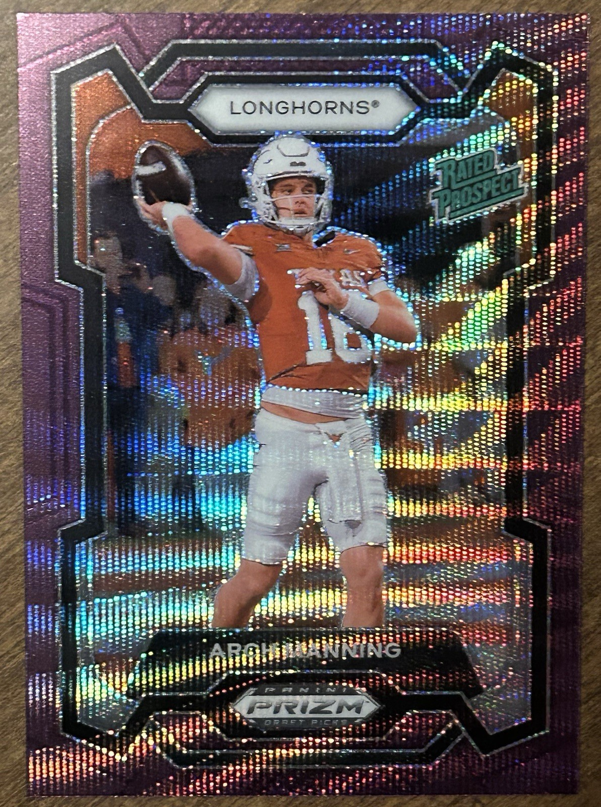 2024 Arch Manning - Panini Prizm Draft Picks Rated Prosect Purple Wave Prizm RC