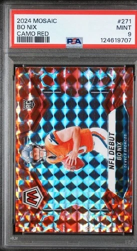 2024 Panini Mosaic NFL Debut Bo Nix #271 Red Camo PSA 9 (MINT) - Rookie Card