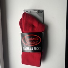 Louisville Slugger Boy's Baseball Socks Youth 13-4 2 Pairs RED New In Box