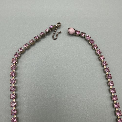 Vintage Necklace Pink Rhinestone Milk Glass Choker Bib Barbie 1960s MCM #_915 - Picture 3 of 7