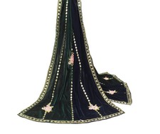 Sushila Vintage Velvet Nikaah Dupatta Embroidered Floral Green Blue Long Stole